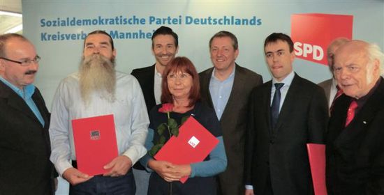 Mathias Kohler, Hartmut Richardt, Harald Hess, Ruth Menke, Dr. Peter Kurz, Dr. Nils Schmid, Günther Neunreither (vlnr)